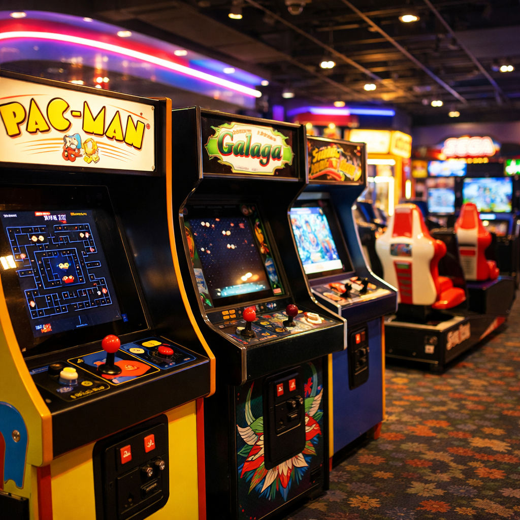 photographic arcade machines within an entertainment center environment